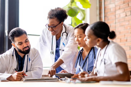 a doctor talks to a family